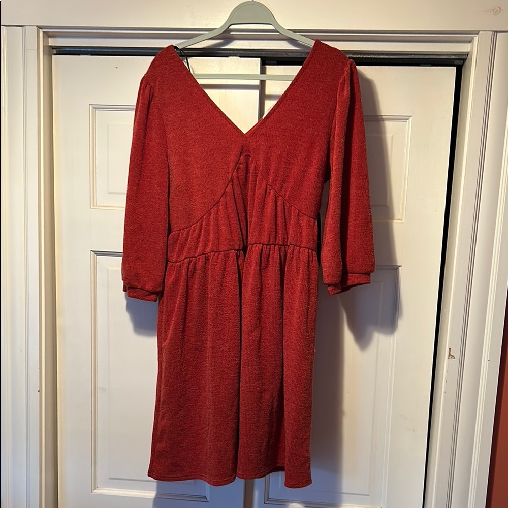 Anthropologie Rusty Red Long Sleeve Mini Dress